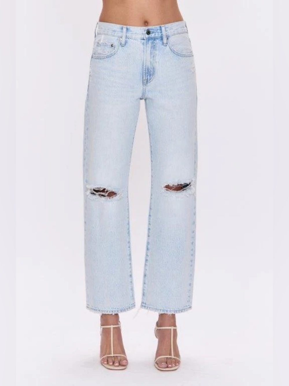 NEW PISTOLA Lexi Mid-Rise Bowed Straight  Jeans - Solstice Distressed - Size 28